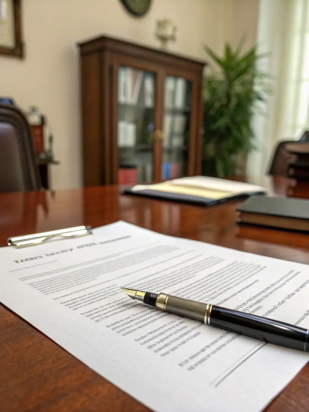 A close-up shot of a document with a pen resting on it, symbolizing the signing of closing documents for a mortgage.