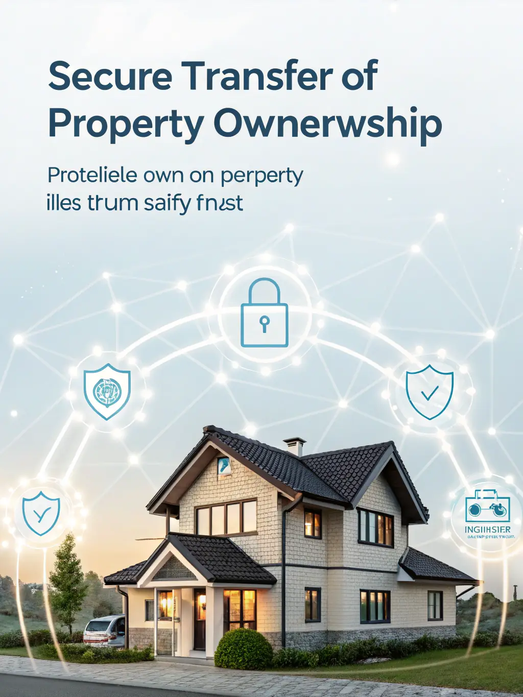 A graphic illustrating the concept of title insurance, showing protection over a house.